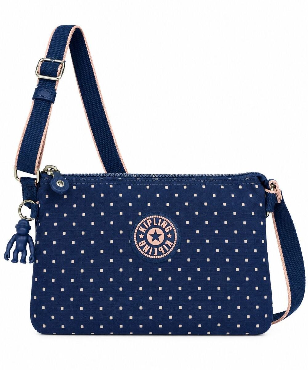 Kipling Creativity XB Navy Blue Polka Dot Crossbody Bag Monkey Keychain